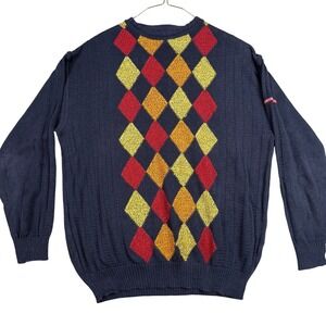 Portobellos Mens Navy Blue Wool Argyle Knit Sweater Size 52